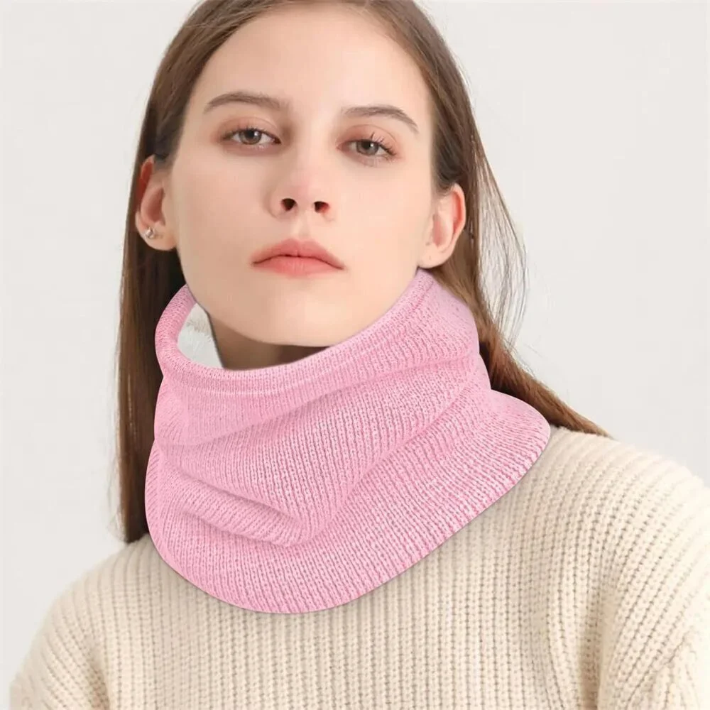 Women's H-black + Pink Scarf Winter Double-Layer Neck Warmer Knit Fleece